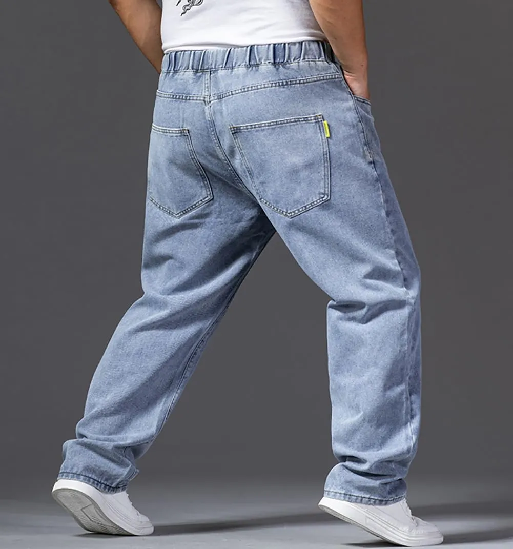 XYGJZ Men's Baggy Jeans Loose Fit Casual Elastic Waist Straight Leg Denim Trousers