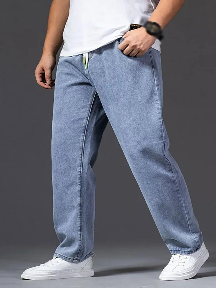 XYGJZ Men's Baggy Jeans Loose Fit Casual Elastic Waist Straight Leg Denim Trousers