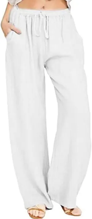 yoeasy Women Cotton Linen Drawstring Wide Leg Pants High Waisted Casual Loose Trousers with Pockets