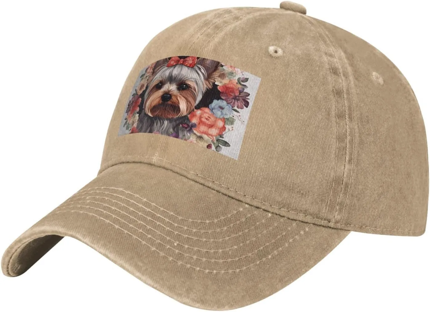 Yorkie Floral Unisex Baseball Cap Breathable Cotton Trucker Hat Classic Denim Dad Hat Summer Sun Hat