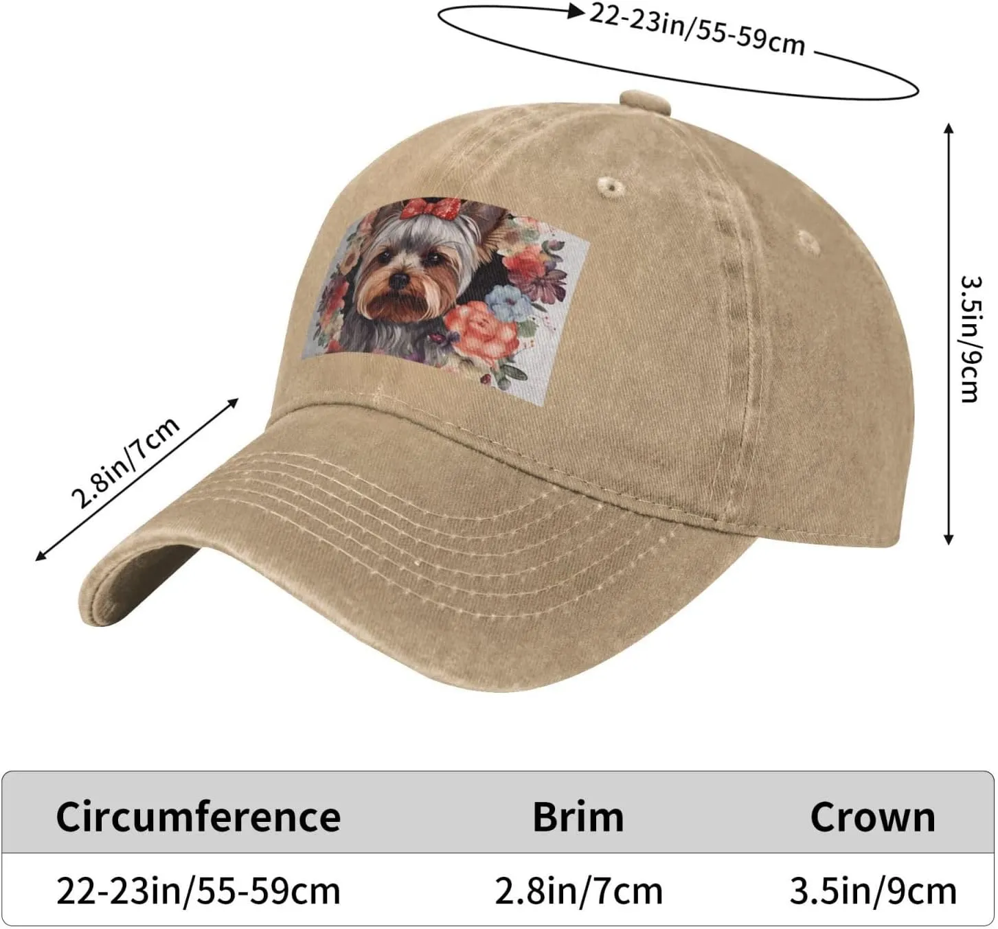 Yorkie Floral Unisex Baseball Cap Breathable Cotton Trucker Hat Classic Denim Dad Hat Summer Sun Hat