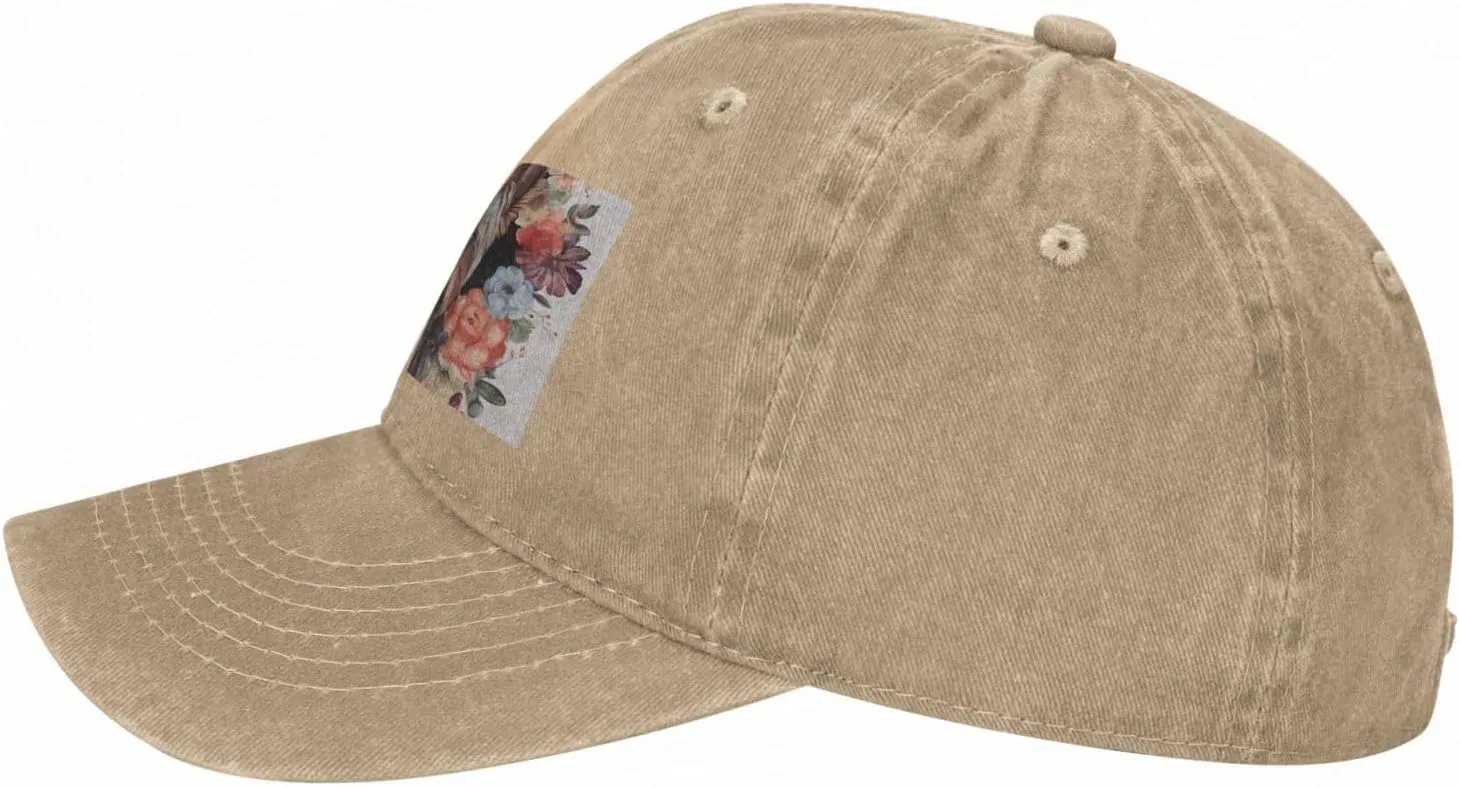 Yorkie Floral Unisex Baseball Cap Breathable Cotton Trucker Hat Classic Denim Dad Hat Summer Sun Hat