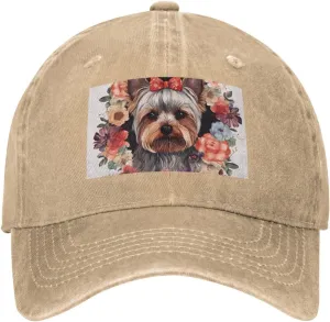 Yorkie Floral Unisex Baseball Cap Breathable Cotton Trucker Hat Classic Denim Dad Hat Summer Sun Hat