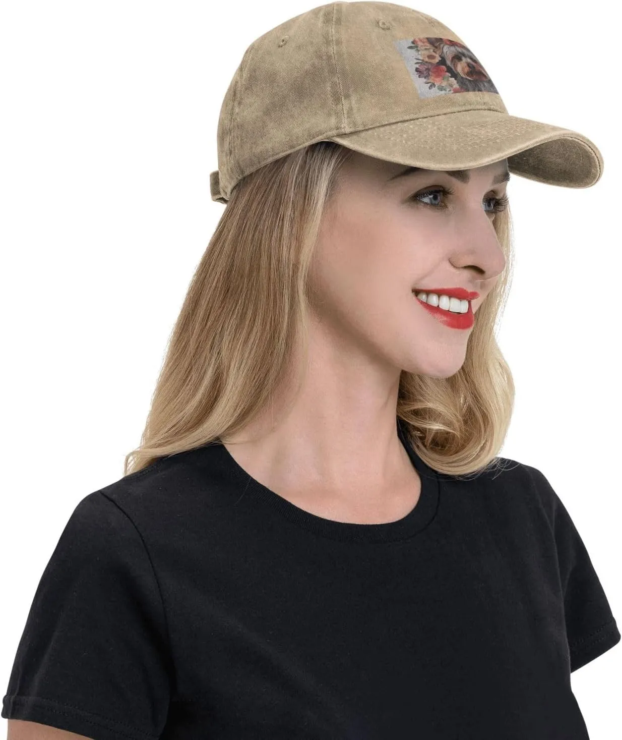Yorkie Floral Unisex Baseball Cap Breathable Cotton Trucker Hat Classic Denim Dad Hat Summer Sun Hat