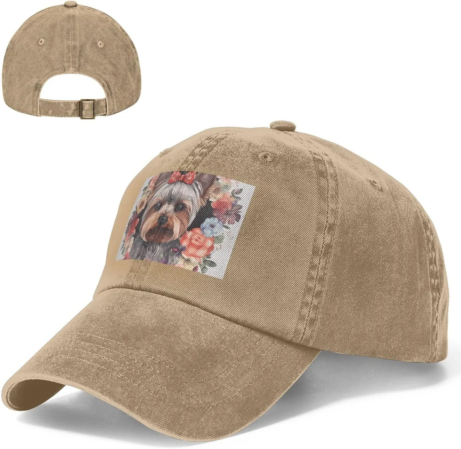 Yorkie Floral Unisex Baseball Cap Breathable Cotton Trucker Hat Classic Denim Dad Hat Summer Sun Hat