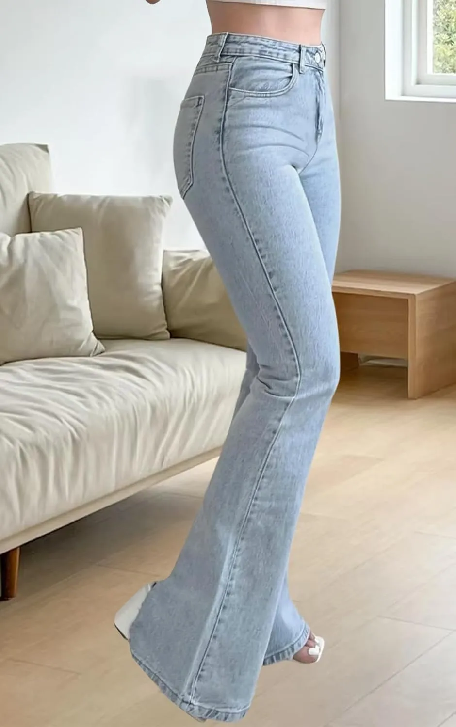 ZERMOM Women's Flare Jeans Mid Rise Bell Bottom Denim Pants